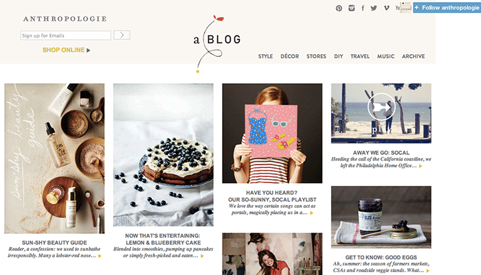 Content marketing Anthropologie blog