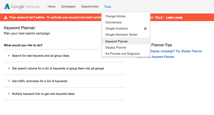 Maximising revenue SEO Adwords Keyword Planner